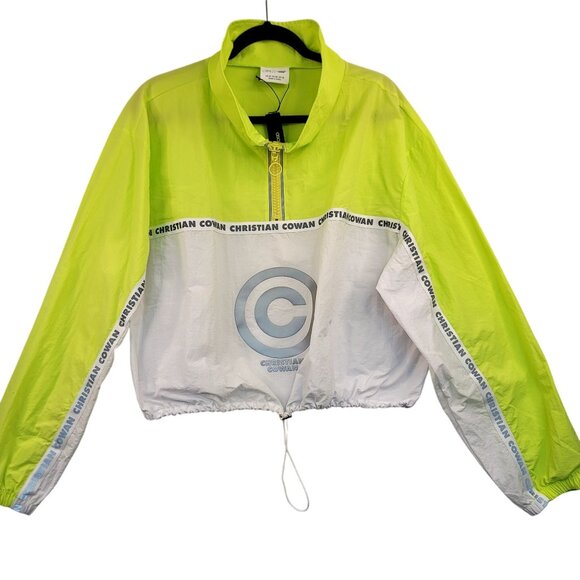 ASOS DESIGN x Christian Cowan Curve logo track top Neon Yellow White Crop 18 - Picture 1 of 13